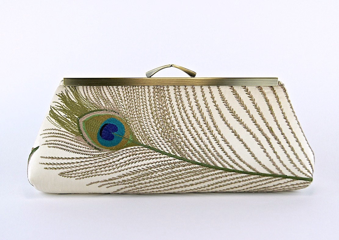EllenVintage Silk Peacock Clutch (choose your colour) with Silk Lining, Wedding clutch, Bridal clutch, Bridesmaid clutch, Evening bag