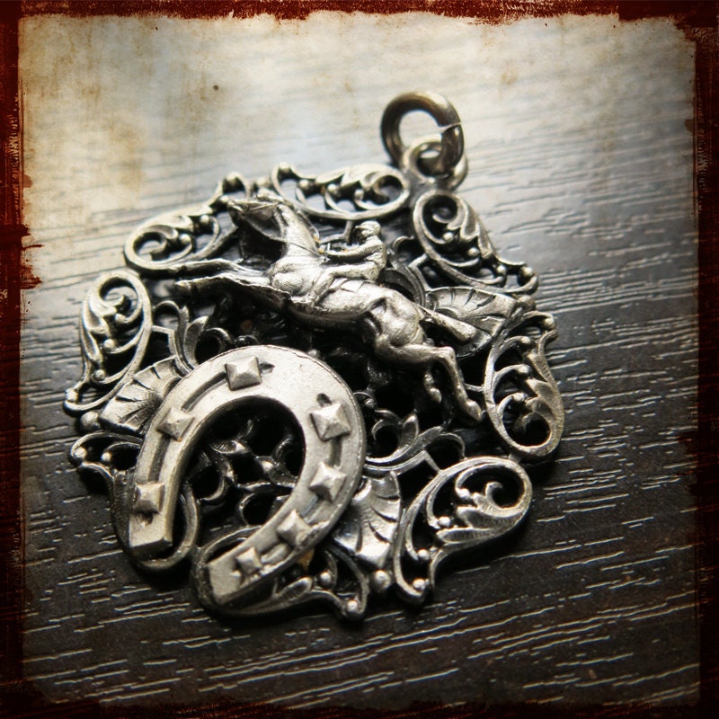 Antique French Equestrian jockey Silver Filigree Medal - Vintage Victorian horse race souvenir medal from France
