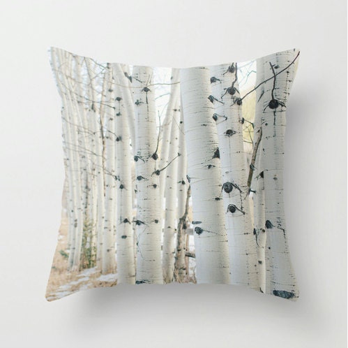SALE Pillow Cover - Birch Wood Trees - Nature Home Decor - Black White Beige Neutral - Pillow Case - 18x18 - DreamyPhoto