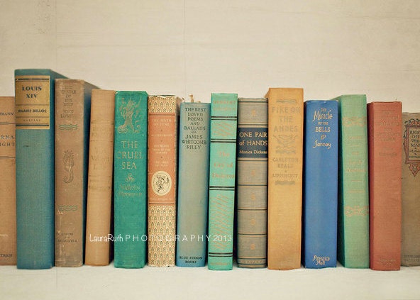 Book Photograph - First Editions - Home Decor - Blue, Sherbet - Fine Art Photography - "Literary Gems"