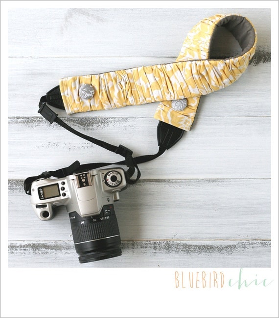 ruched camera strap cover - soft yellow