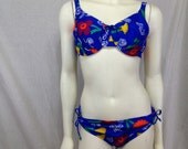 Vintage 1970s Bali bikini criss cross tie neck floral Adjustible Swimsuit Bathing Suit
