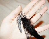 Raven feather and silver chain dangle earrings