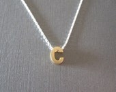 Gold Block Letter Initial on Sterling Silver Chain Necklace