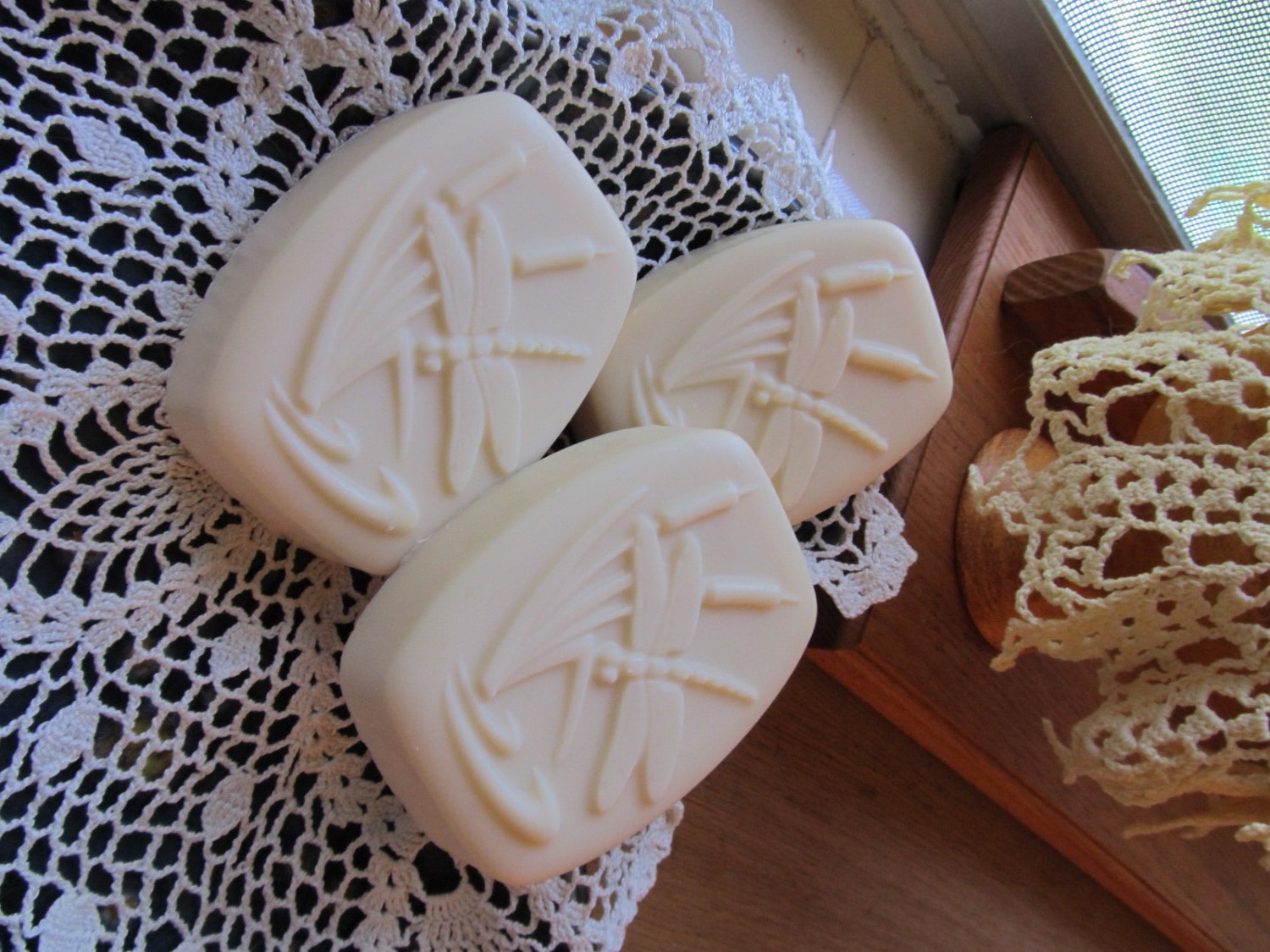 Basil scented soap in a Cattail and Dragonfly design