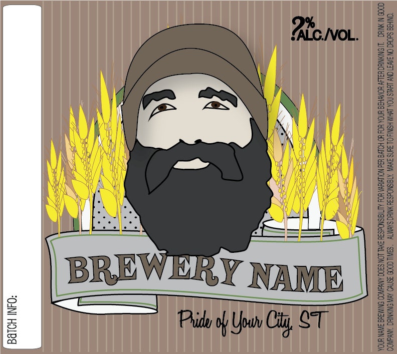 Home Brew Customized Beer Label - Bearded Man - DIGITAL FILE