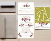 Lovely Floral Custom Invitation with Illustrated Map & RSVP