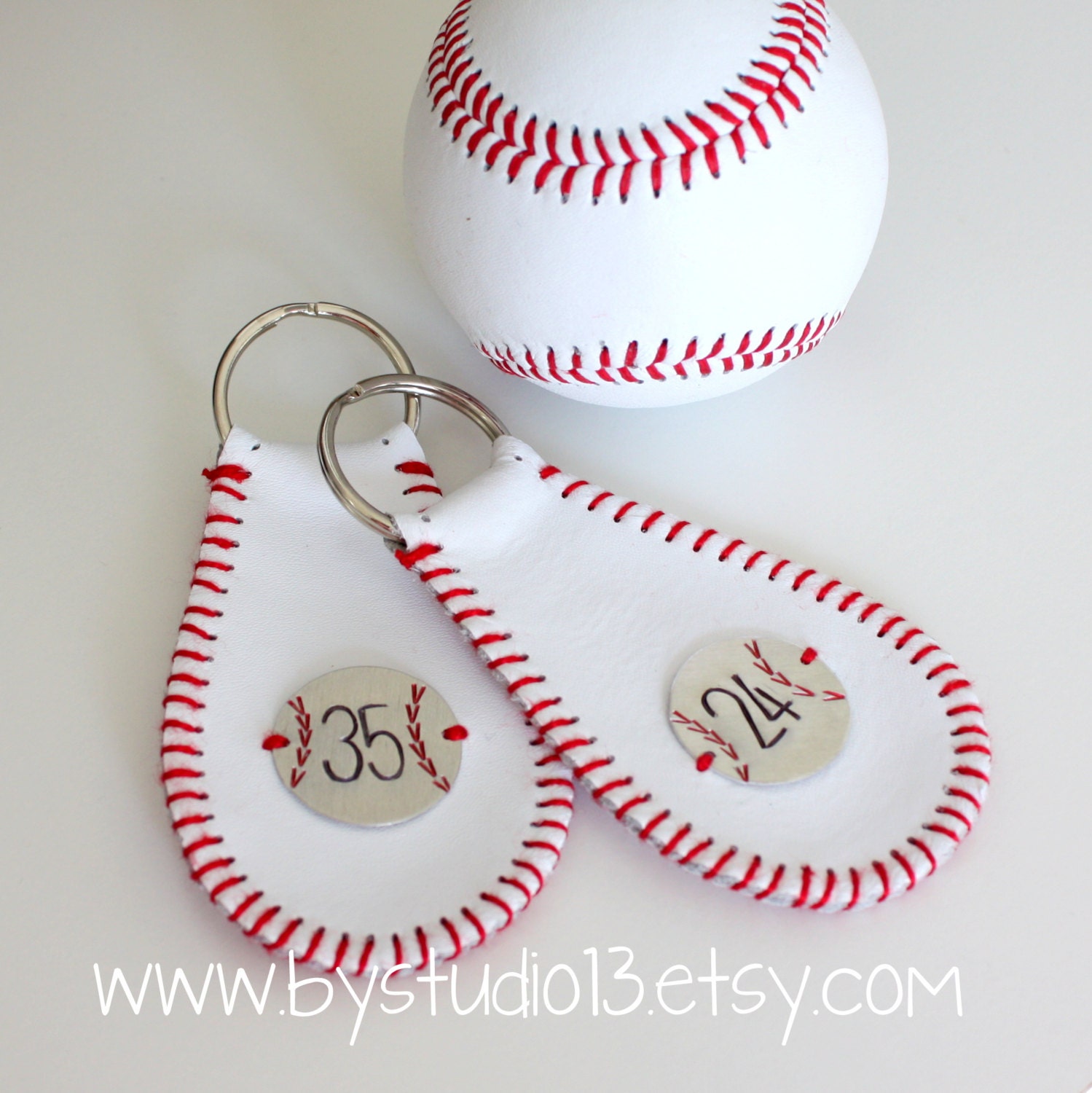 The Original Baseball Keychain - genuine leather - Hand Stamped Charm