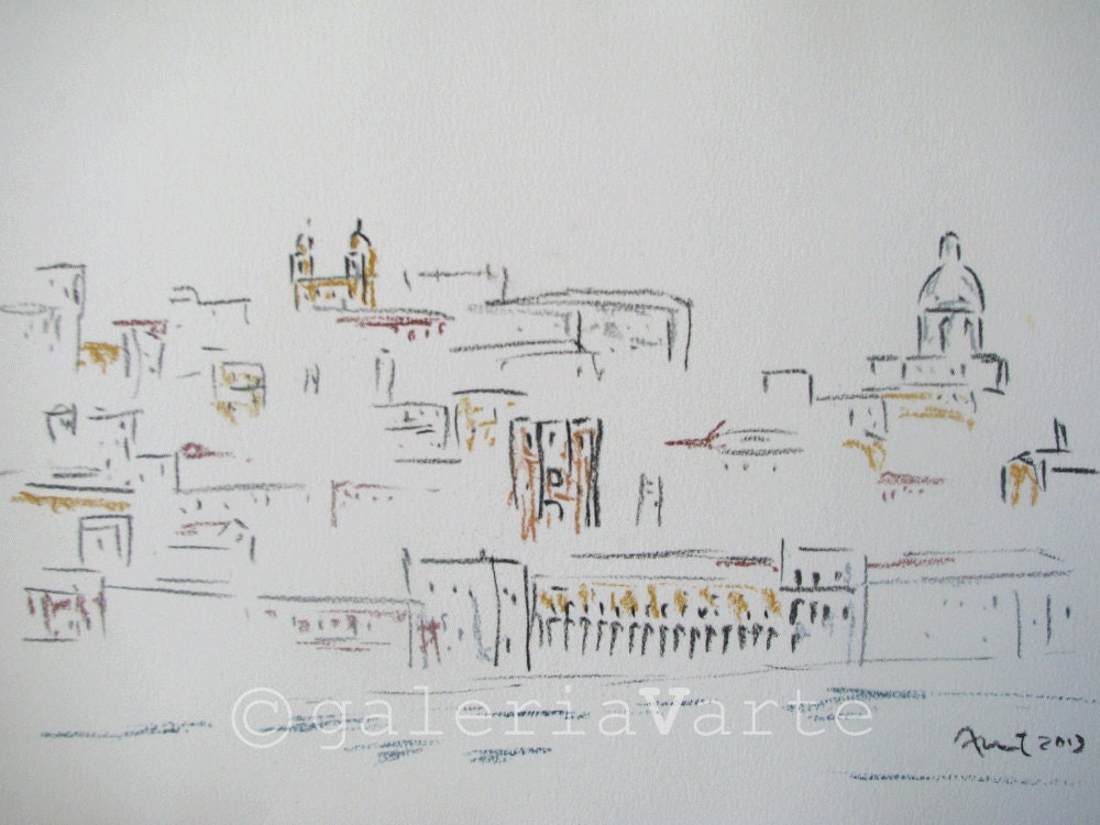 Charcoal and soft pastel drawing - Lisbon - original painting - europeanstreetteam