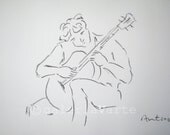 Charcoal drawing - music guitar - original - europeanstreetteam