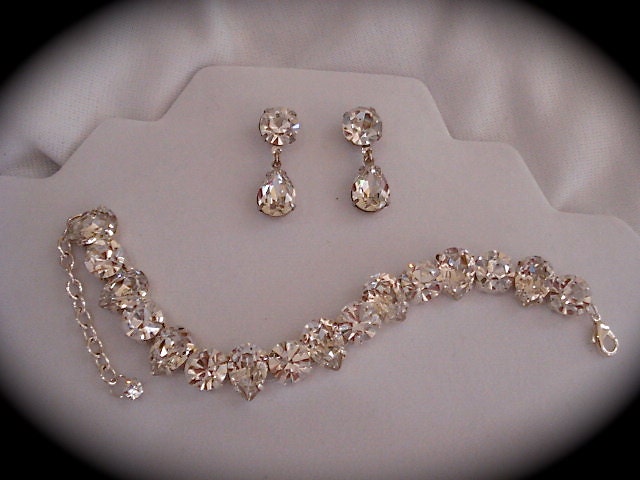 Chunky Crystal Tennis Bracelet and Earring Set - rhinestone bracelet, chunky rhinestone bracelet, crystal bracelet