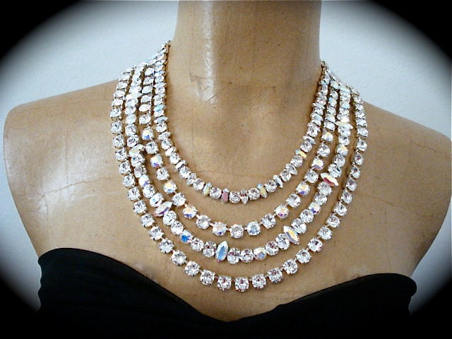 Four Strand Swarovski Crystal Necklace - bridal statement necklace, rhinestone necklace,  crystal wedding necklace, draped necklace