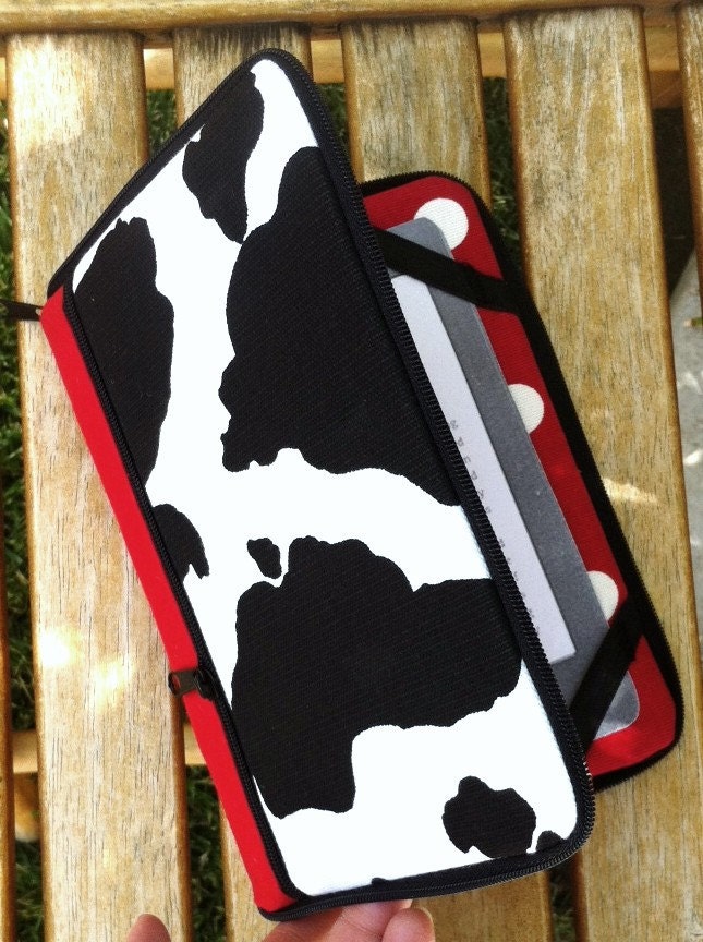 full zipper close (FREE personalization) HARD CASE - kindle/ nook/ other - cow