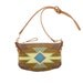 Aztec Cha Ching bag in tan and liquid taupe leather with aztec detailing in greens and blues