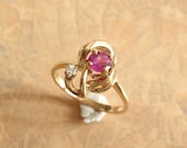14k Gold Natural Pink Sapphire Ring Diamond Valentines Day