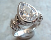 Sterling Silver Pear Shape CZ Ring Size 7 Vintage Estate