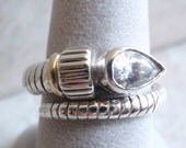 Sterling Silver Snake Borg Alien Ring with 18k Gold White CZ Size 9 Vintage Estate