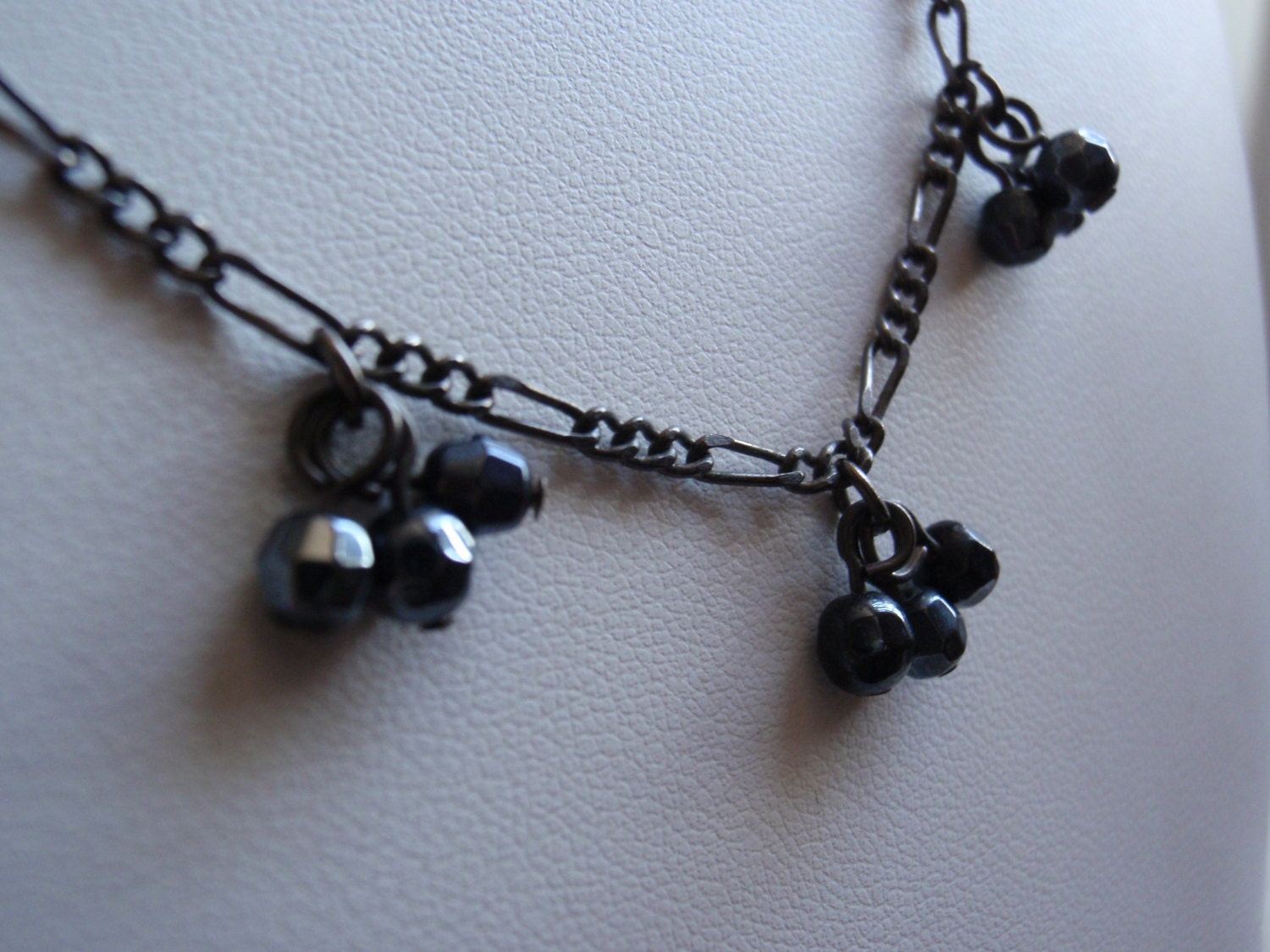 Vintage Dainty Black Necklace with Black Beads