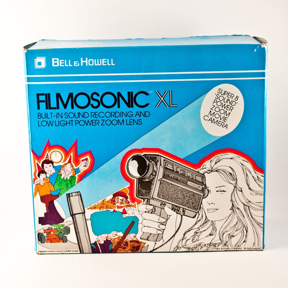 Vintage Movie Camera Super 8 in ORIGINAL BOX Bell & Howell Filmosonic XL 1235 Sound Microphone