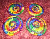 Handcrafted OOAK Yarn Coiled Coasters Colorful Home bar mug cup Decor In rainbow color