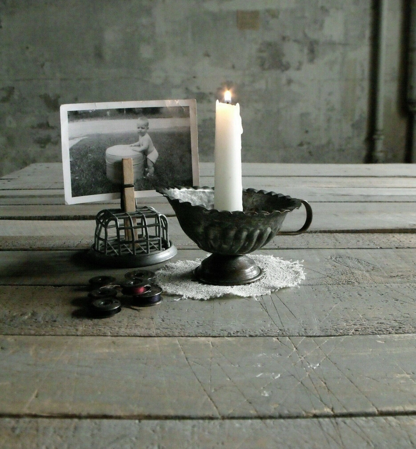 Vintage Primitive Metal Candle Holder
