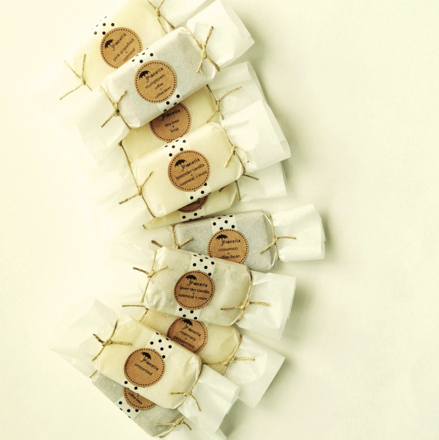 Polka Dot Edition - 10 Wrapped Soap Favors - Black and White Dots - Handmade Cold Process Vegan Soap made with organic ingredients