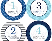 Monthly Onesie Stickers for Boys- Nautical Boy - Etsykids Team - Etsy Baby - Boy Onesie Stickers - Anchors Chevron Stripes