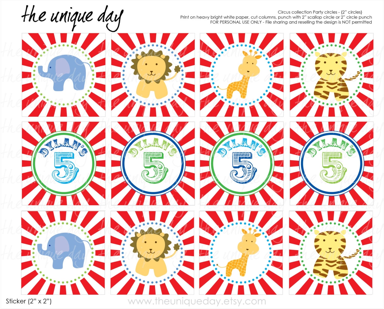 Party Circles - Cupcake toppers - Tags - Circus Party Collection - the unique day Il_170x135