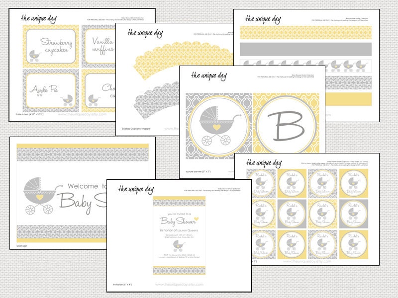 Stroller Baby Shower Collection - Stroller, Carriage - Printable Baby Shower Collection -the unique day Il_170x135