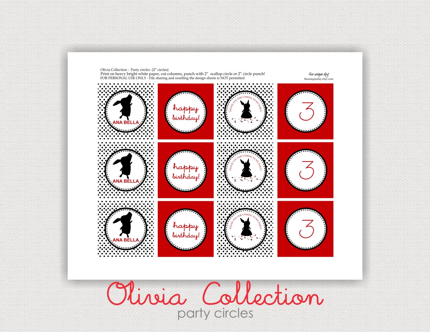 Printable Olivia Themed Birthday - Cupcake Toppers - Favor Tags - Party circles Il_170x135