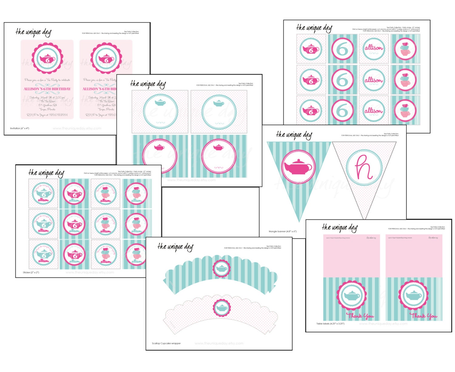 PRINTABLE PARTY COLLECTION- Tea Party Collection- the unique day Il_570xn