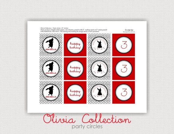 Printable Olivia Themed Birthday - Cupcake Toppers - Favor Tags - Party circles Il_570xn