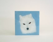 Arctic Fox Painting l 4x4 l art block with resin finish l blue nursery decor