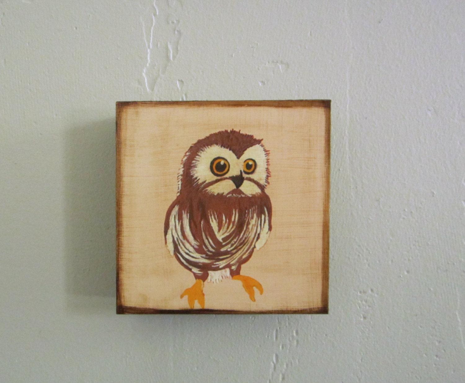 Woodland Art Block l Owl l forest 5x5 wood nature animal bird brown redtilestudio