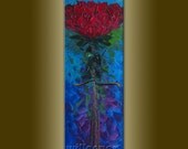Valentine Rose Red Roses Oil Painting Textured Palette Knife Contemporary Floral Modern Original Art 12X36 by Willson