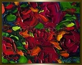 Original Red Rose Floral Textured Palette Knife Painting Oil on Canvas Contemporary Modern Art Roses 8X10 by Willson Lau