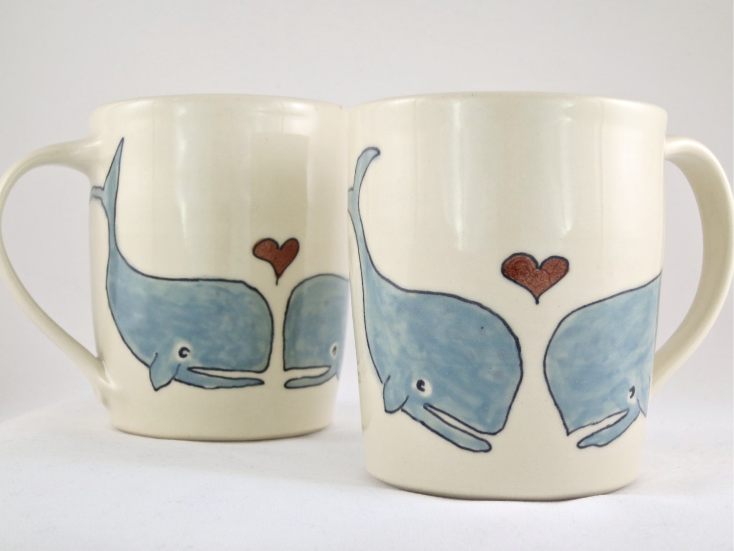 Wedding Gift - Engagement Gift - Pair of Two Matching Ceramic Mugs - Whales in Love