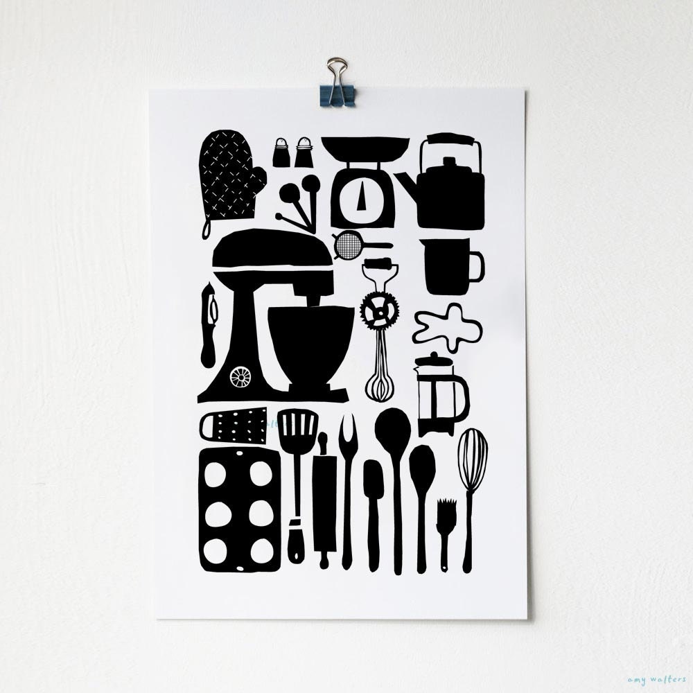 A4 Monochrome Kitchen Print