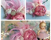 My Valentine Crush by Cozette Couture rosette valentine headband with feathers and pearls