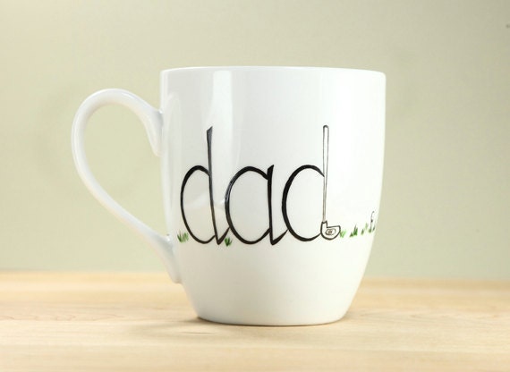 Father's Day Gift Golf Dad Hand Painted Ceramic Coffee Mug Tea Cup White  Modern Kitchen Decor Decorative Art
