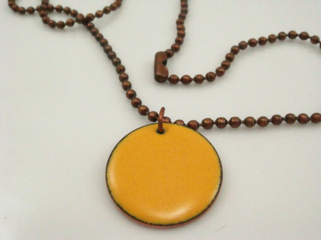 Mustard Yellow Enameled Copper Necklace