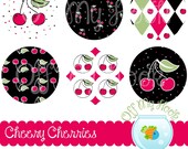 CHEERY CHERRIES, Digital Images, 1" Images, 1/2" Images, Button Images, Pin Images, Bottlecap Images, Cherries