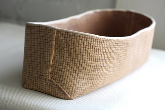 Large Burlap Brown Fruit Bowl - Handmade ceramic burlap pot
