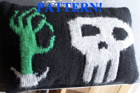 Zombie ParaNorman Inspired Hand Knit Throw Pillow PATTERN
