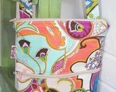 Small Hip Sling Crossbody Shoulder Messenger Bag -- Funky Abstract Floral - Adjustable Strap and Exterior Pocket