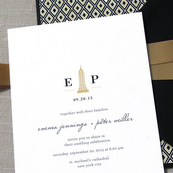Modern New York City Monogram Wedding Invitation-Bold Unique Modern BECCA