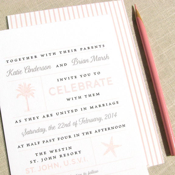 Modern Destination Beach Wedding Invitation-with palm tree starfish detail-KAYLEE