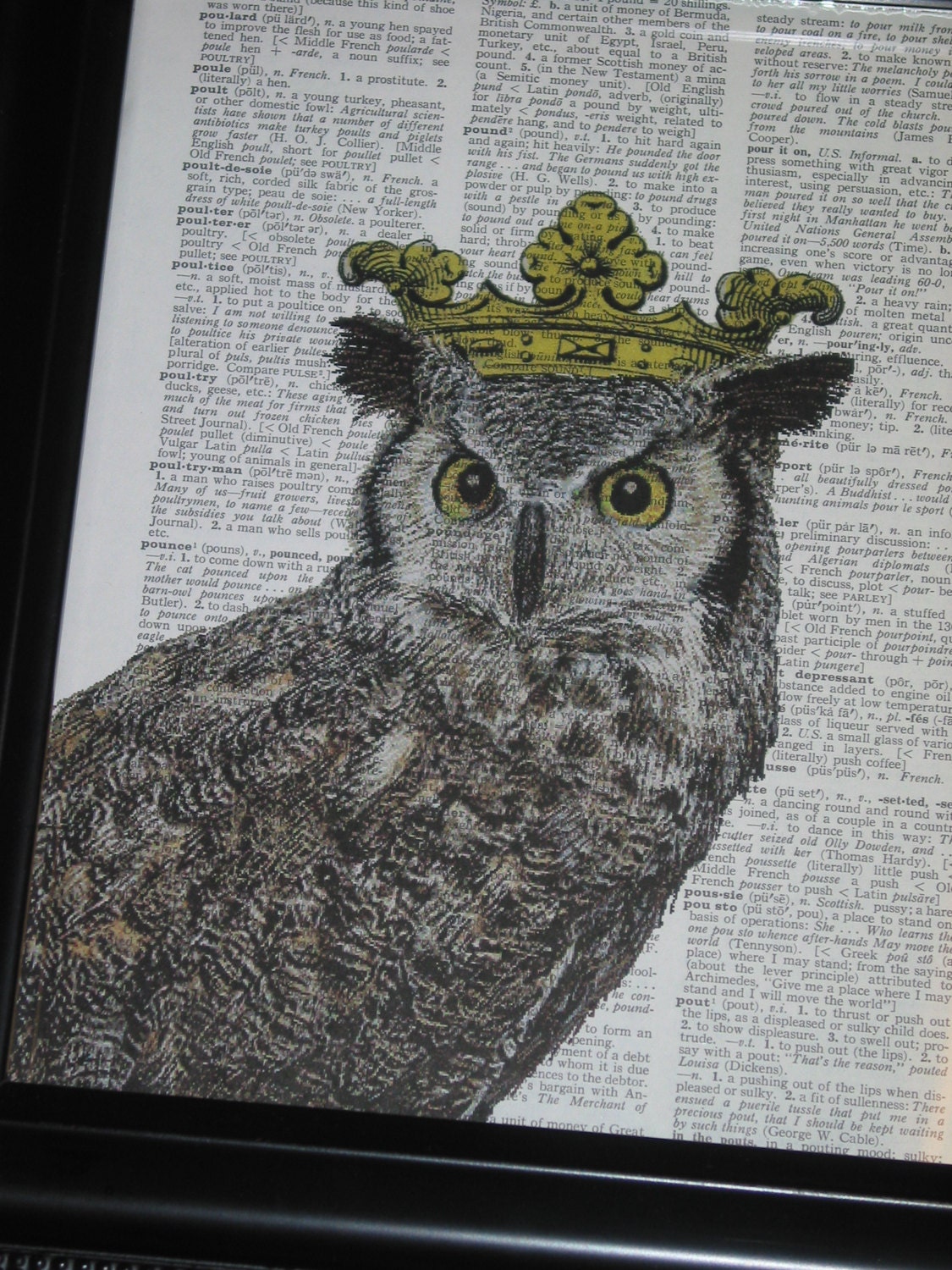 Royal Owl III Dictionary Art Print Wall Art Print Upcycled HHP Original Design and Concept