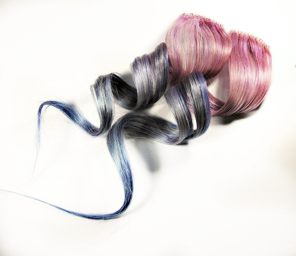 Pastel Creme Fluff / Human Hair Extension - Clip In / Pink Purple Blue / Short Tie Dye Colored Hair