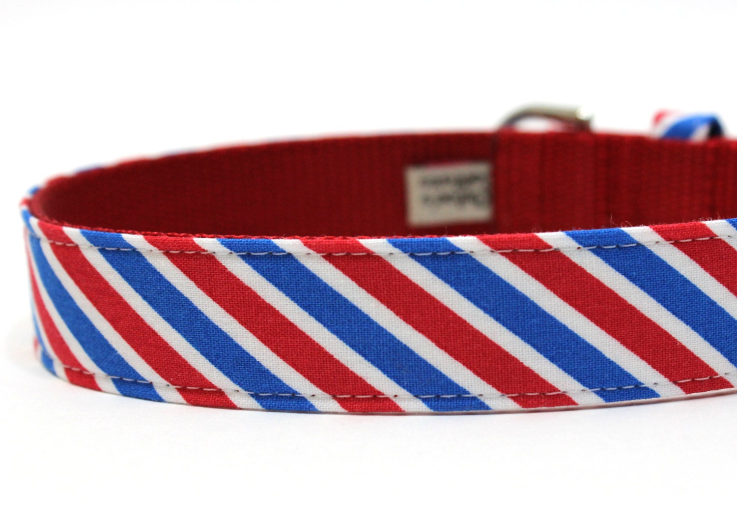 Dog Collar- Red, White, and Blue Diagonal Stripes